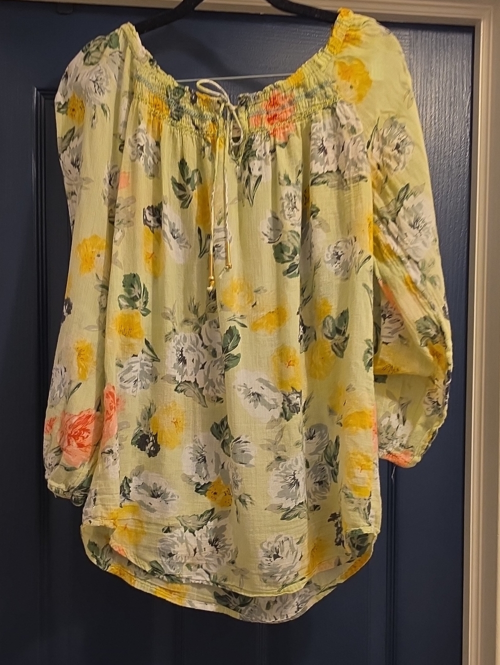 Large Floral Off-Shoulder Peasant Tunic 100% Cotton